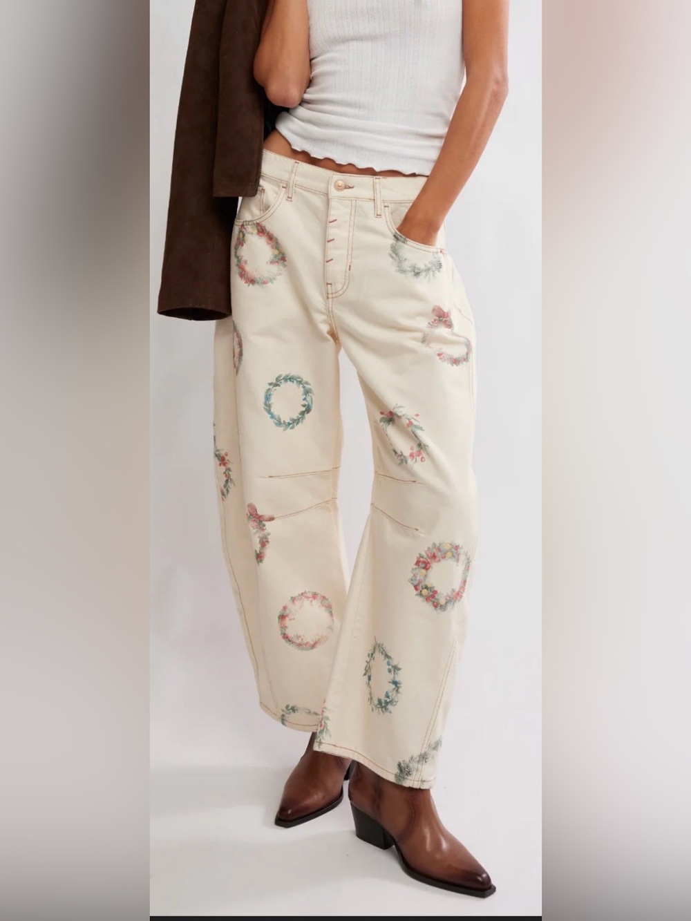 Free people good luck mid rise barrel printed NWT